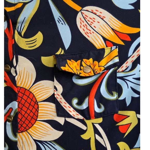 BCBGMAXAZRIA Blouse M Navy Blue Multicolor Floral Print Short Sleeve Top - Picture 8 of 9